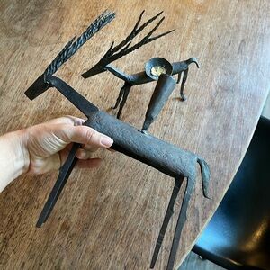 Metal brutalist, mid century candlesticks. For the Pair